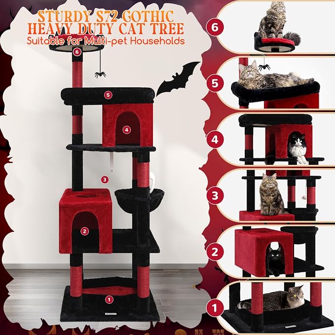Globlazer Heavy Duty Gothic Cat Tree, 72in Large Cat Tower - Image 5