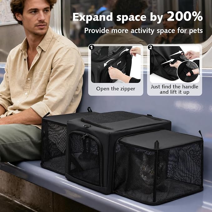 Pecute Cat Carrier Expandable, Stable Pet Carrier - Image 3