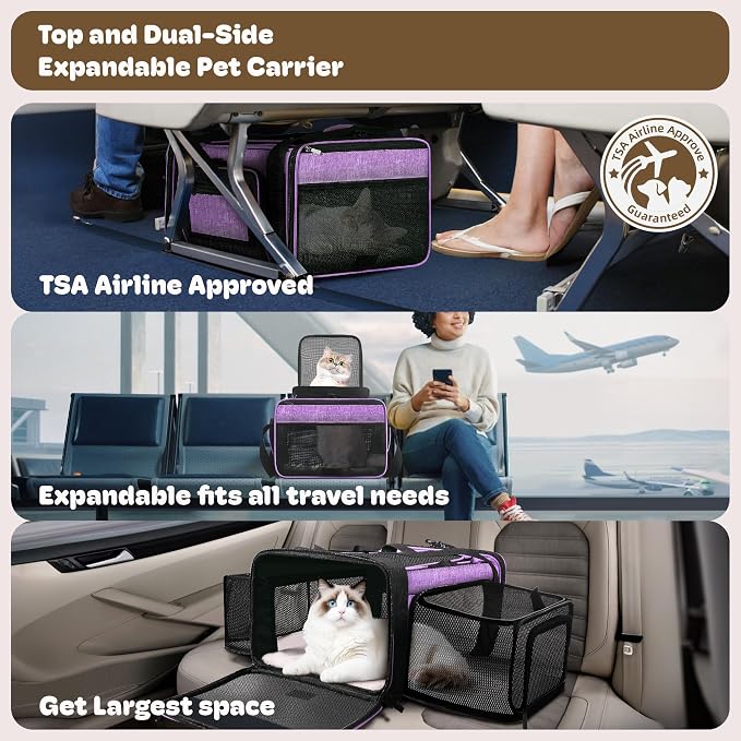 Top and 2 Sides Expandable Cat Carrier 18x13.5x9.5, TSA Airline Approved Dog - Image 2