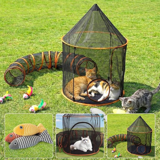 Outdoor Cat Enclosure with Tunnel by PawtyPets