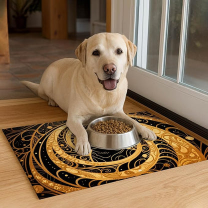 Cat Feedings Mats 20x12 inch Golden Cat Print Pet Bowl Placemat Non Slip Mat - Image 4