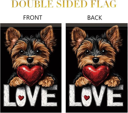 Cute Kasha Dog Garden Flag Holding Red Heart Love Sign Double Sided Yard Banner - Image 7