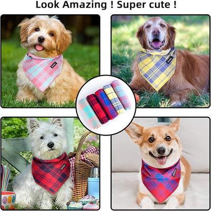 Small Dog Bandanas -5PCS Birthday Gift Puppy Bandana Vibrant Color Plaid - Image 6