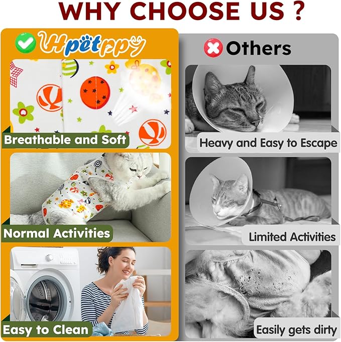 Cat Recovery Suit for Spay Abdominal Wounds, Breathable Cat Onesie for Cats - Image 4