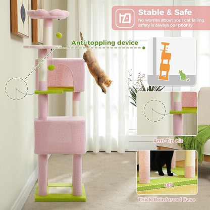 Flower Cat Tree, 62-Inch Tall Multi-Level Cat Tower - Image 6