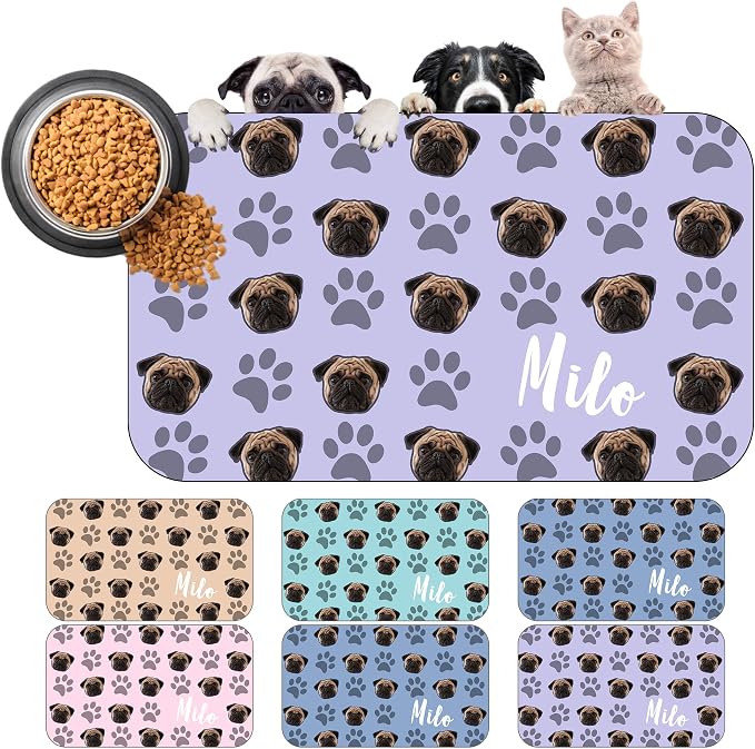 Personalized Dog Cat Mat with Name Photo Custom Placemat Feeding Mats by MYESCUSTOM