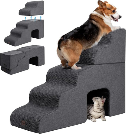 Dog Stairs for High Beds with Tunnel, 5-Step Dog Steps for Small Dogs and Cats by Garnpet