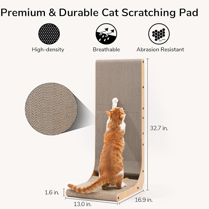 FUKUMARU Cat Scratcher, 32.7 Inch L Shape Cat Scratch Pad Wall Mounted - Image 3