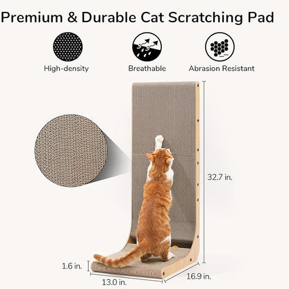FUKUMARU Cat Scratcher, 32.7 Inch L Shape Cat Scratch Pad Wall Mounted - Image 3