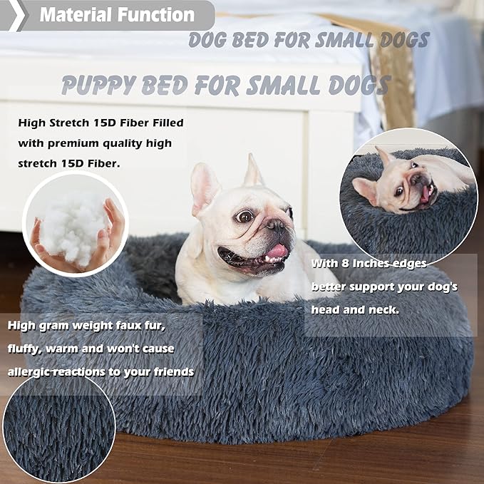 Calming Donut Dogs Beds for Small Dogs Washable, 23inch Plush Round Pet Bed for - Image 2
