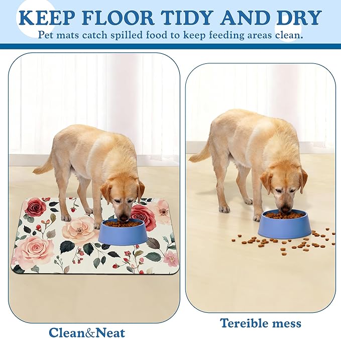 Pink Flower Leaf Pet Feeding Mat–Christmas Stocking Quick Dry Absorbent Dog Cat - Image 5