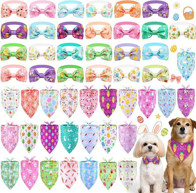 Sanwuta 50 Pcs Dog Bandanas and Collar Bow Ties Set 25 Bandanas Bulk 25 Charm by Sanwuta