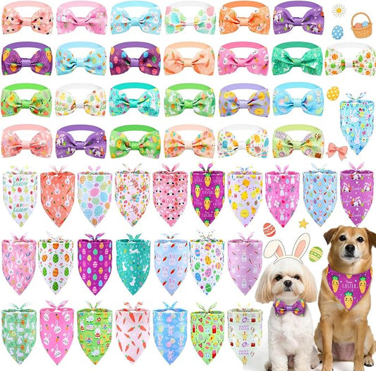 Sanwuta 50 Pcs Dog Bandanas and Collar Bow Ties Set 25 Bandanas Bulk 25 Charm by Sanwuta