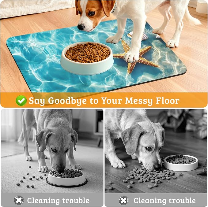 Starfish Shells Dog Cat Food Mat, Sea Beach Absorbent Waterproof Placemat - Image 4