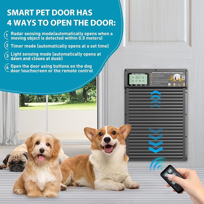 Automatic Pet Door, Dog Door Radar, Timer & Light Sensor Modes, Solar & USB - Image 5