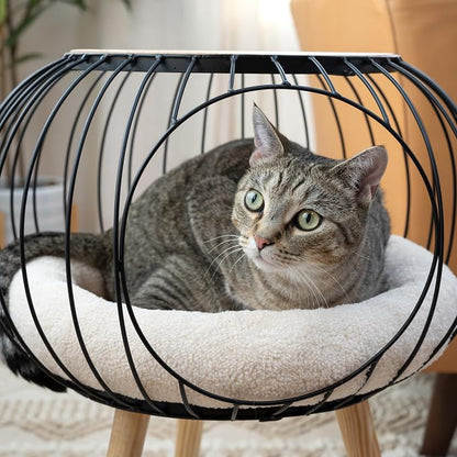 Kitty City Modern Cat Bed with Wooden Side Table, Elevated Indoor Cat Lounge - Image 5
