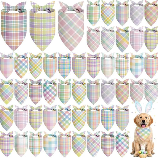 Abbylike 50 Pcs Easter Plaid Dog Bandanas Bulk Pastel Plaid Bandanas by Abbylike