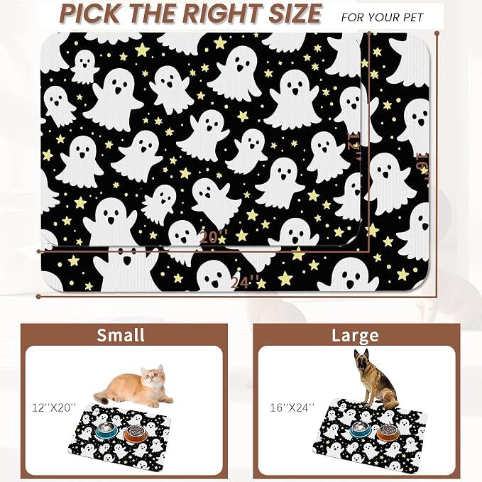 Halloween Pet Feeding Mat, Ghosts Absorbent Quick-Dry Cat Dog Food and Water - Image 2