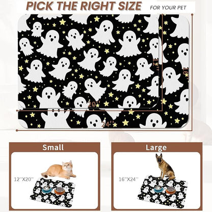 Halloween Pet Feeding Mat, Ghosts Absorbent Quick-Dry Cat Dog Food and Water - Image 2
