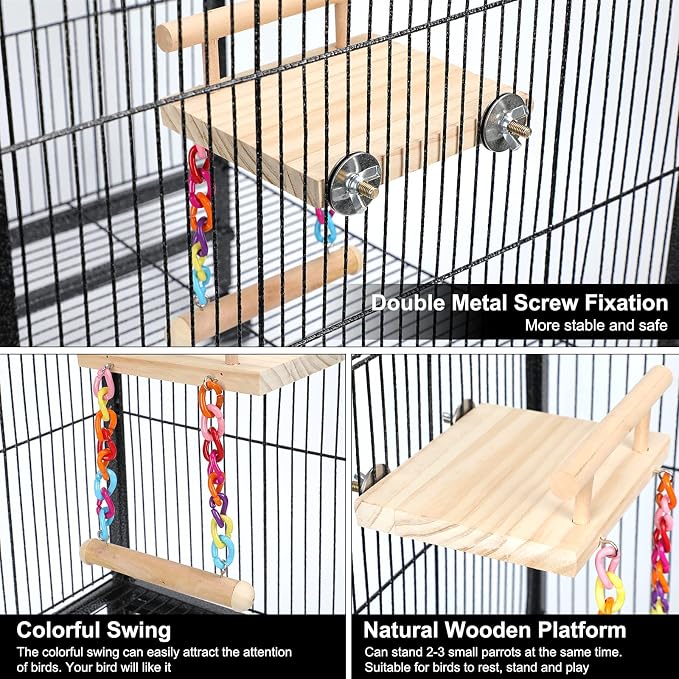 Bird Perches Cage Toys Parrot Wooden Platform Play Gyms Exercise Stands - Image 5