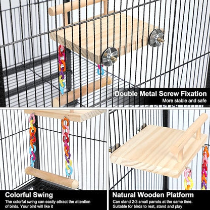 Bird Perches Cage Toys Parrot Wooden Platform Play Gyms Exercise Stands - Image 5