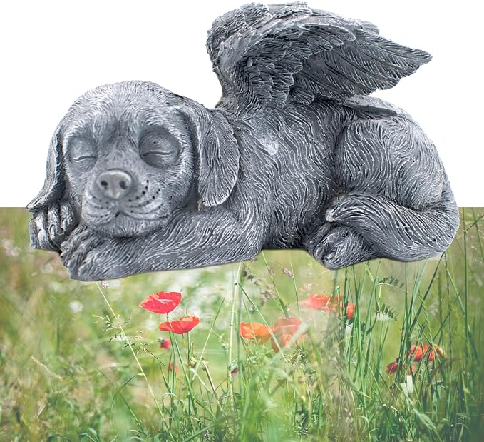 Dog Memorial Stone Resin Statue Pets Sleeping Angel Dog Keepsake Marker Grave by Unknown