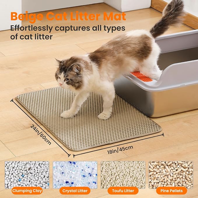 Cat Litter Mat, 24x18 Inches Large Double Layer Honeycomb Cat Litter Trapping - Image 2
