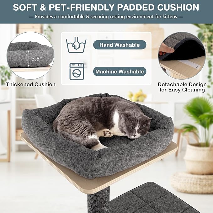 PETSITE 69-inch Tall Wooden Cat Tree Tower, Modern Cat Activity Center Tree - Image 3