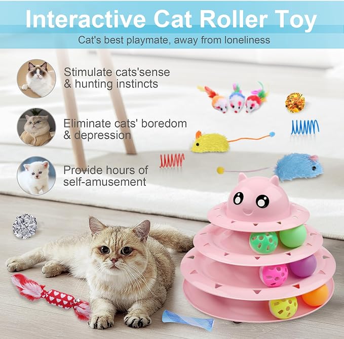 UPSKY 24 PCS Cat Toys, 3-Level Turntable Kitten Toys Set, Interactive Cat - Image 6