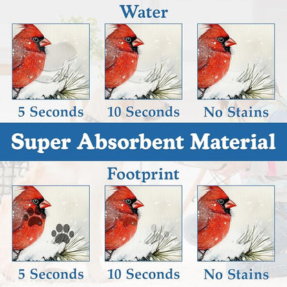 Cardinal Bird Dog Food Mat–Chirstmas Snow Absorbent Quick Dry Feeding Placemat - Image 3