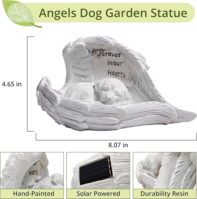 Pet Dog Solar Garden Memorial Statue – Outdoor Resin Angel Puppy - Image 2