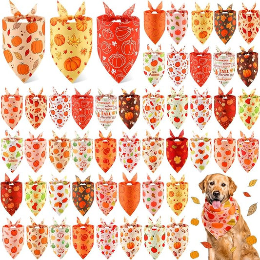 Abbylike 50 Pcs Fall Thanksgiving Dog Bandanas Bulk Pumpkin Bandanas by Abbylike