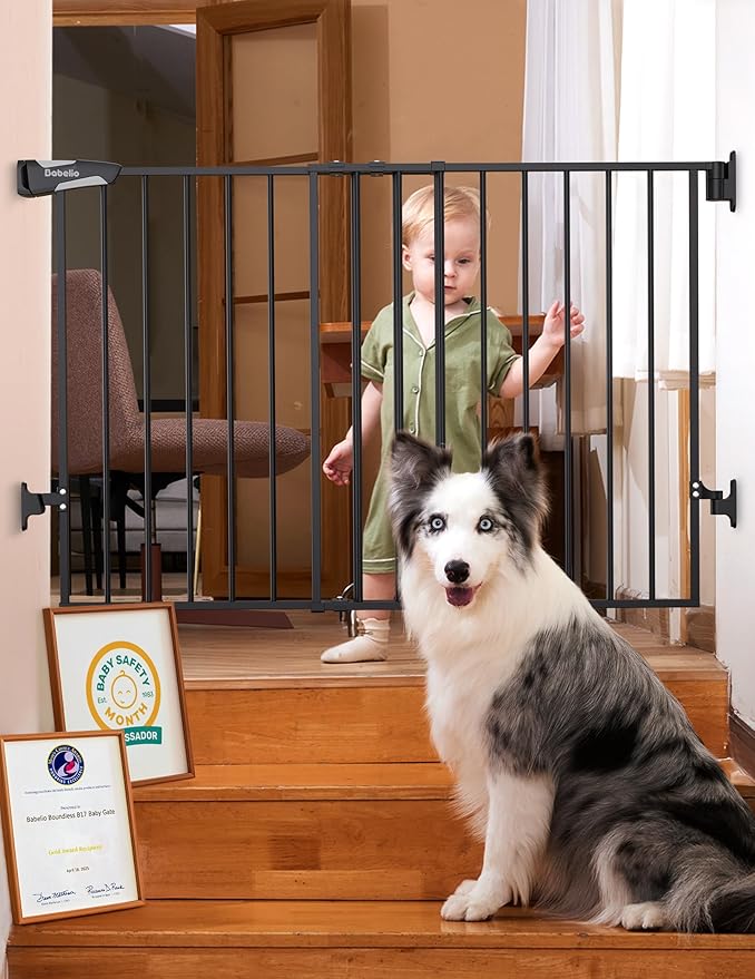 Babelio Baby Gate for Stairs, Kitchen & Doorways, No Bottom Bar| Easy by BABELIO