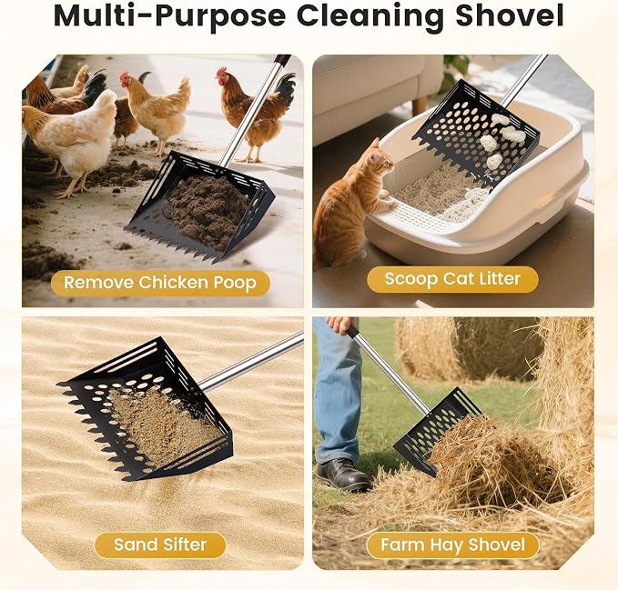 Chicken Poop Scooper and Rake, 2-in-1 Metal Sand Sifting Shovel - Image 6