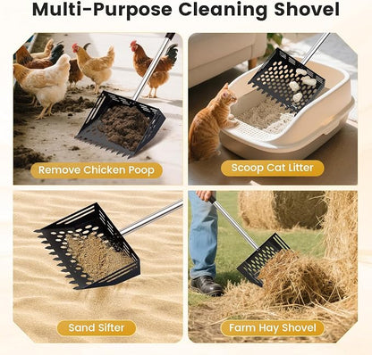 Chicken Poop Scooper and Rake, 2-in-1 Metal Sand Sifting Shovel - Image 6