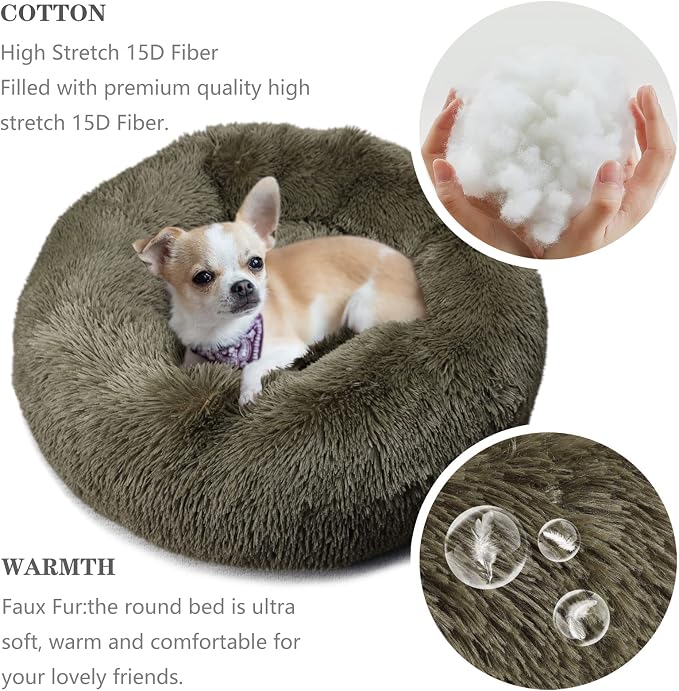 Calming Donut Dogs Beds for Small Dogs Washable, 19inch Fluffy Round Puppy Bed - Image 4