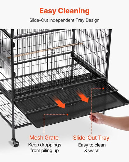 VEVOR Bird Cage, 36.6 x 22.8 x 59.5 inch, Flat Top, Wrought Iron Bird Flight - Image 6