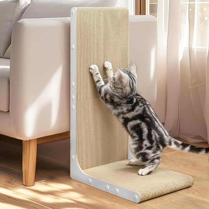 Cardboard Cat Scratcher, 26 Inch L Shape Scratch Pad Wall Mounted, Vertical by Conlun