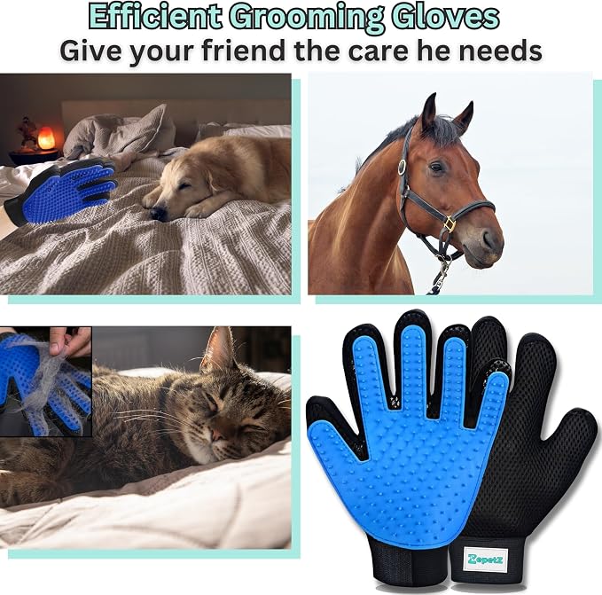 Pet Hair Remover Gloves – Blue, Reusable Grooming Gloves - Image 7