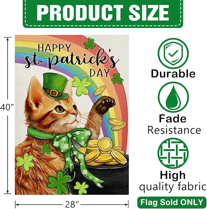 Dyrenson Happy St Patricks Day Orange Cat 28 x 40 House Flag Double Sided - Image 2