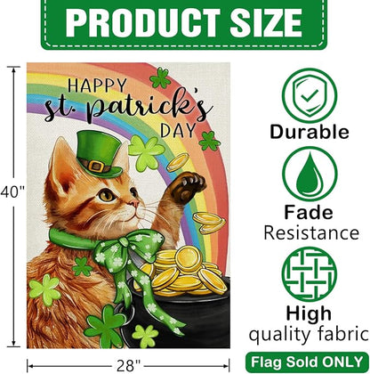 Dyrenson Happy St Patricks Day Orange Cat 28 x 40 House Flag Double Sided - Image 2
