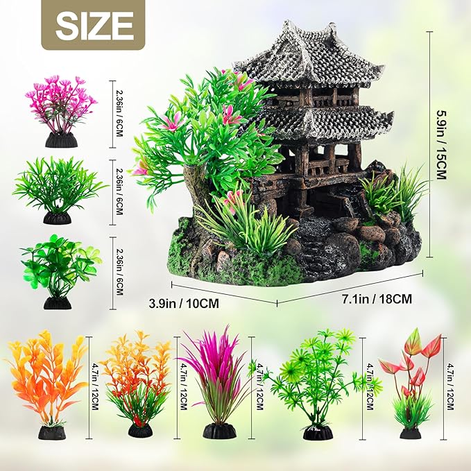 CousDUoBe 9Pcs Resin Castle Decorations Set，Realistic Fish Tank Castle - Image 2