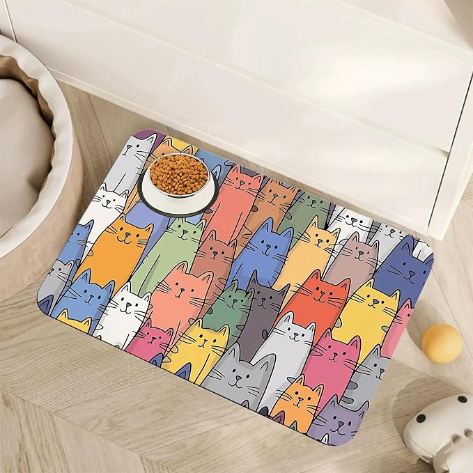 Funny Cats Family Dog Cat Food Mat, Absorbent Pet Feeding Mat by Unknown
