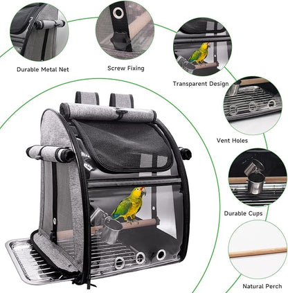 Bird Carrier Bag with Perch, Bird Travel Carrier Backpack with Stainless Steel - Image 2