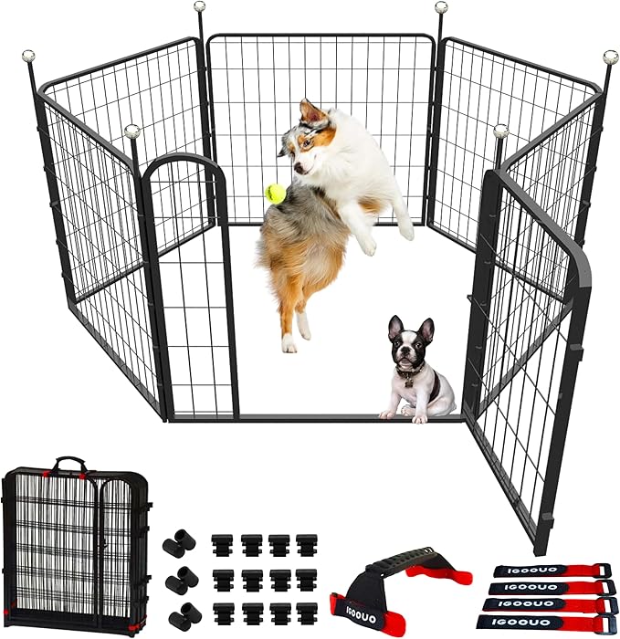 Dog Playpen Indoor/Outdoor, 6 Panels Dog Pen Play Pen by IGOOUO