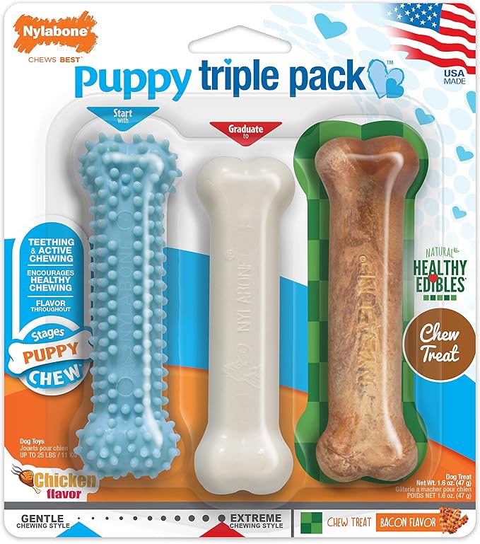 Nylabone New Puppy Starter Kit, Chew Toys & Natural Chew Treat - Image 10