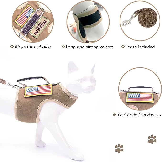 Tactical Cat Harness and Leash for Walking Escape Proof, Adjustable Cat Walking - Image 4