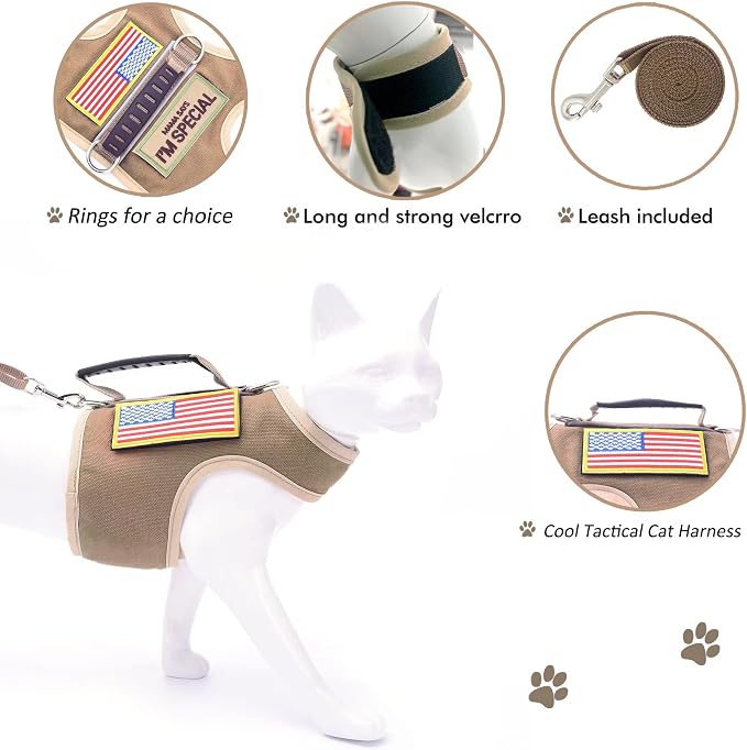 Tactical Cat Harness and Leash for Walking Escape Proof, Adjustable Cat Walking - Image 4