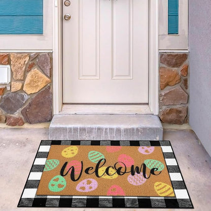 Tinideya 2 Pcs Easter Day Door Mat Eggs Welcome Non Slip Coir Mats Holiday - Image 5