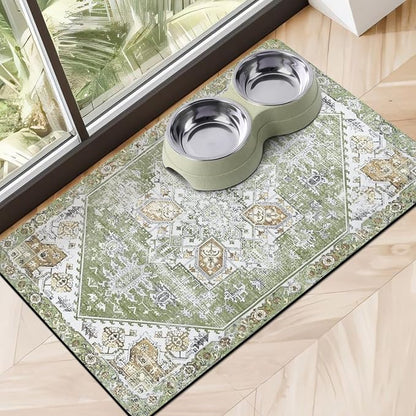 Dog Food Mats for Floors, Absorbent Dog Bowl Mat for Food and Water Dispenser by Cuslnox